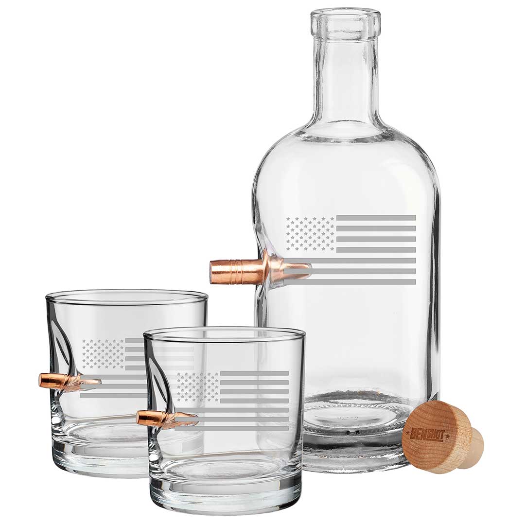 US Flag Decanter and Two Rocks Glasses - BenShot