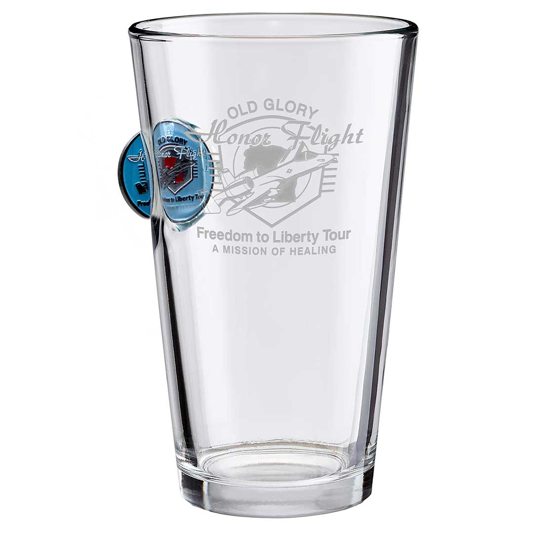 Freedom to Liberty Pint Glass with Challenge Coin - BenShot